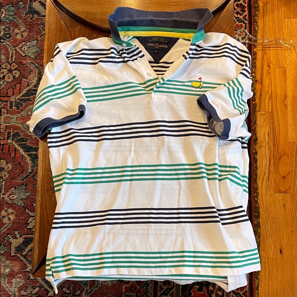 Augusta, Georgia Masters, golf tournament striped polo - White, Green, and Navy